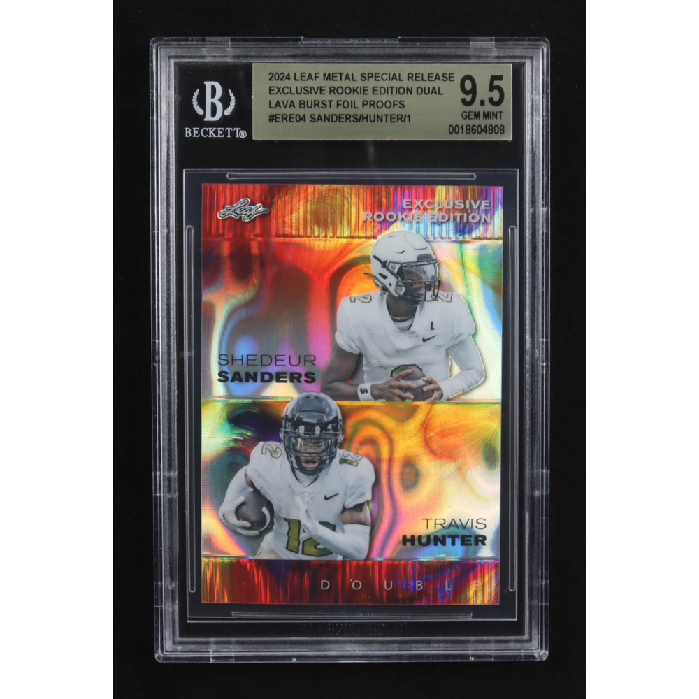 Shedeur Sanders / Travis Hunter 2024 Leaf Metal Special Release Exclusive Rookie Ed. Dual Lava Burst Foil Proofs #ERE04 RC #1/1 (BGS 9.5) at PristineAuction.com