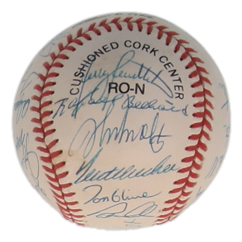 1992 Braves ONL Baseball Team-Signed by (23) with Tom Glavine, John Smoltz, Ron Gant, Greg Olson (Hollywood Collectibles) at PristineAuction.com 1992 Braves ONL Baseball Team-Signed by (23) with Tom Glavine, John Smoltz, Ron Gant, Greg Olson (Hollywood Collectibles) at PristineAuction.com