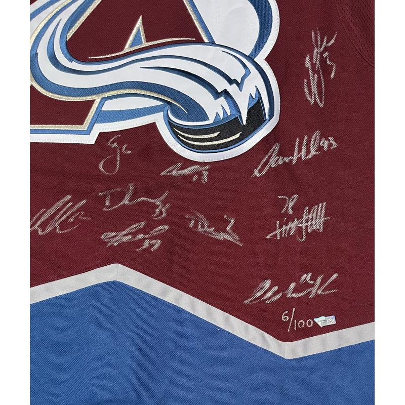 Avalanche 2022 SC Jersey Team-Signed by (20) with Andre Burakovsky, J.T. Compher, Pavel Francouz, Erik Johnson (Fanatics) at PristineAuction.com Avalanche 2022 SC Jersey Team-Signed by (20) with Andre Burakovsky, J.T. Compher, Pavel Francouz, Erik Johnson (Fanatics) at PristineAuction.com