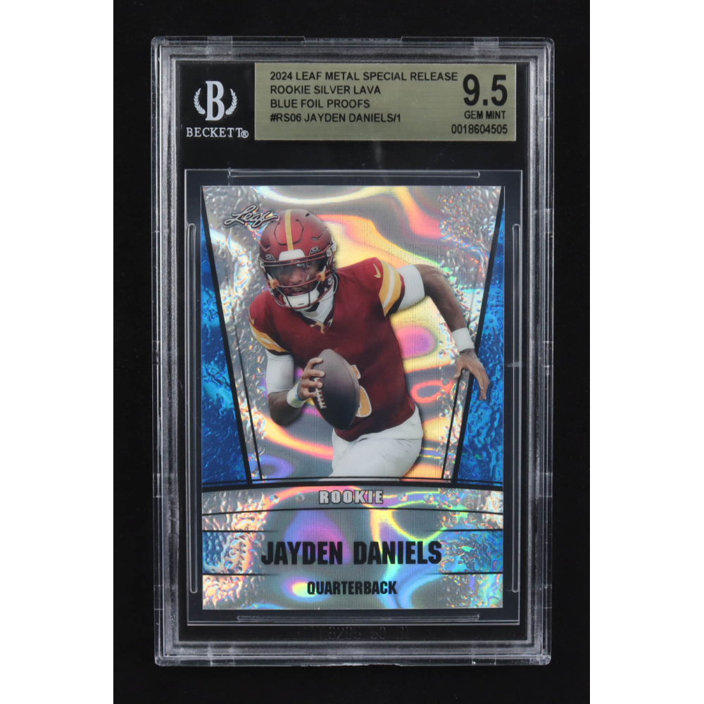 Jayden Daniels 2024 Leaf Metal Special Release Rookie Silver Lava Blue Foil Proofs #RS06 RC (BGS 9.5) at PristineAuction.com