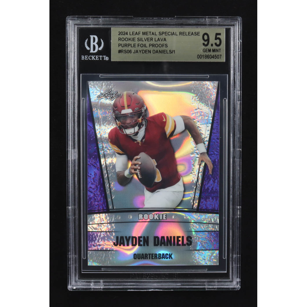 Jayden Daniels 2024 Leaf Metal Special Release Rookie Silver Lava Purple Foil Proofs #RS06 RC (BGS 9.5) at PristineAuction.com