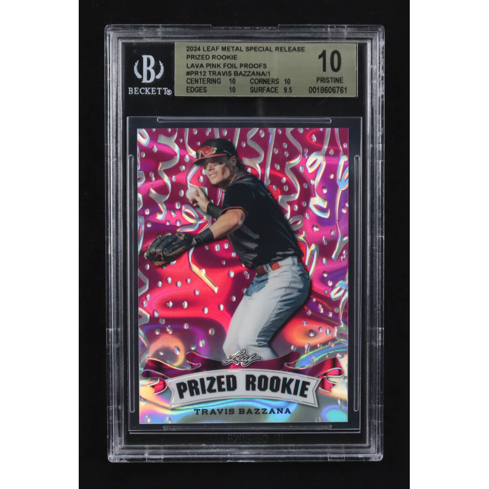 Travis Bazzana 2024 Leaf Metal Special Release Prized Rookie Lava Pink Foil Proofs #PR12 RC (BGS 10) at PristineAuction.com