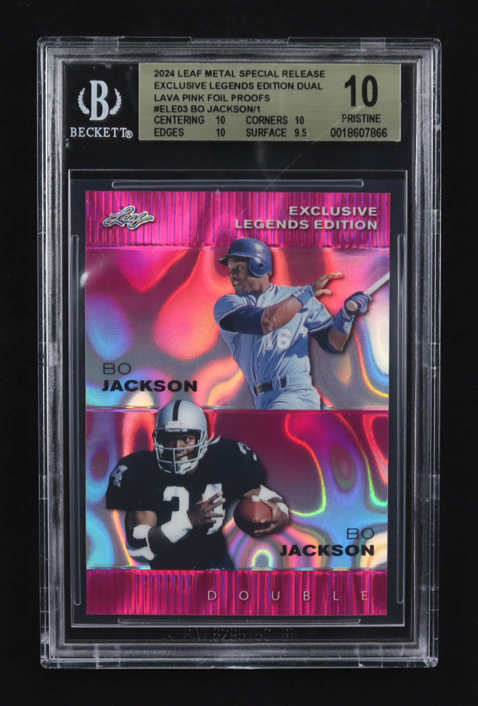 Bo Jackson / Bo Jackson 2024 Leaf Metal Special Release Exclusive Legends Ed. Dual Lava Pink Foil Proofs #ELE03 (BGS 10) at PristineAuction.com Bo Jackson / Bo Jackson 2024 Leaf Metal Special Release Exclusive Legends Ed. Dual Lava Pink Foil Proofs #ELE03 (BGS 10) at PristineAuction.com