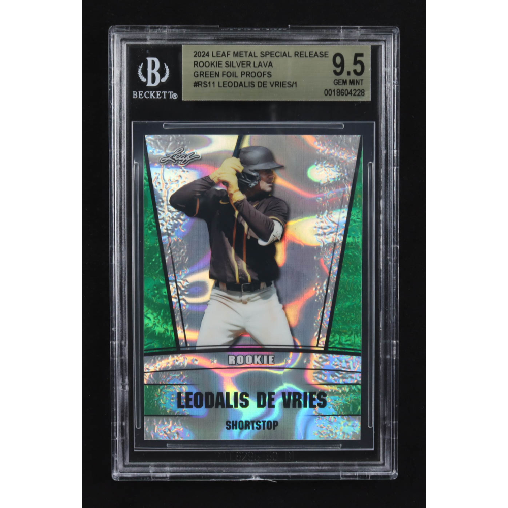 Leodalis De Vries 2024 Leaf Metal Special Release Rookie Silver Lava Green Foil Proofs #RS11 RC (BGS 9.5) at PristineAuction.com