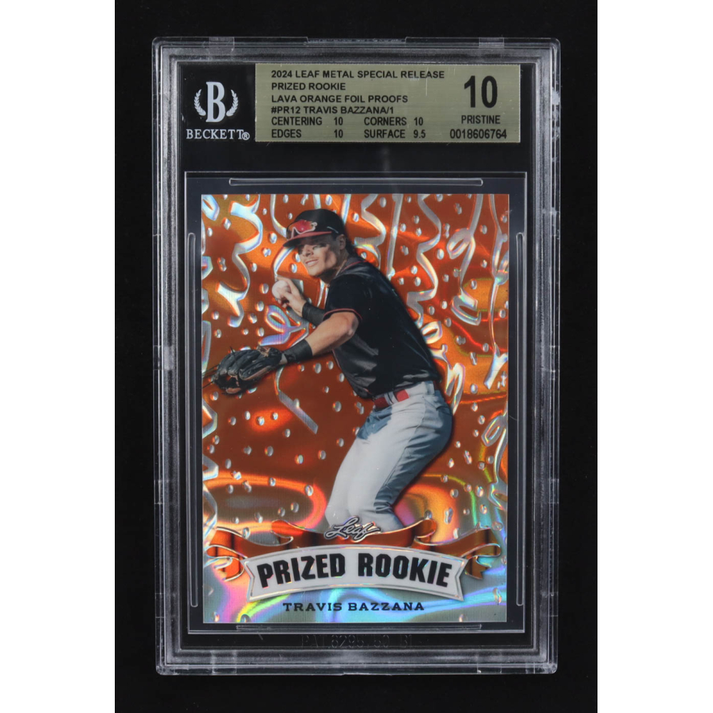 Travis Bazzana 2024 Leaf Metal Special Release Prized Rookie Silver Lava Orange Foil Proofs #PR12 RC (BGS 10) at PristineAuction.com