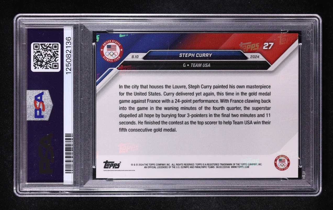 Stephen Curry 2024 Topps Now Olympic Games #27 (PSA 10) at PristineAuction.com Stephen Curry 2024 Topps Now Olympic Games #27 (PSA 10) at PristineAuction.com