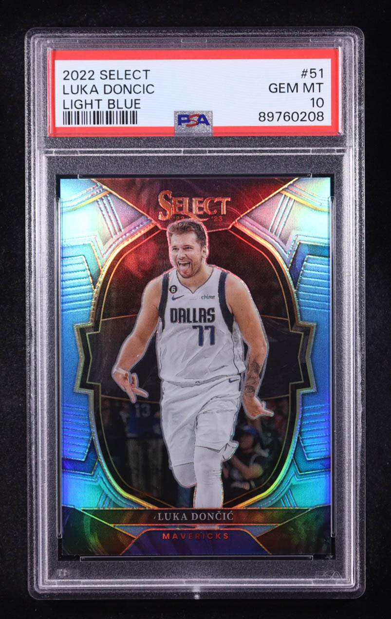 Luka Doncic 2022-23 Select Prizms Light Blue #51 #169/299 (PSA 10) at PristineAuction.com Luka Doncic 2022-23 Select Prizms Light Blue #51 #169/299 (PSA 10) at PristineAuction.com