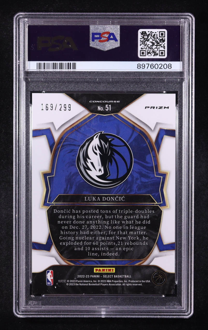 Luka Doncic 2022-23 Select Prizms Light Blue #51 #169/299 (PSA 10) at PristineAuction.com Luka Doncic 2022-23 Select Prizms Light Blue #51 #169/299 (PSA 10) at PristineAuction.com