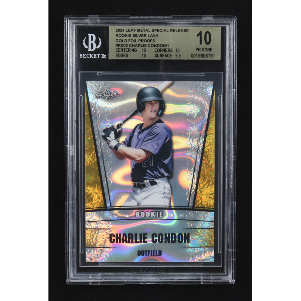 Charlie Condon 2024 Leaf Metal Special Release Rookie Silver Lava Gold Foil Proofs #RS02 RC (BGS 10) at PristineAuction.com