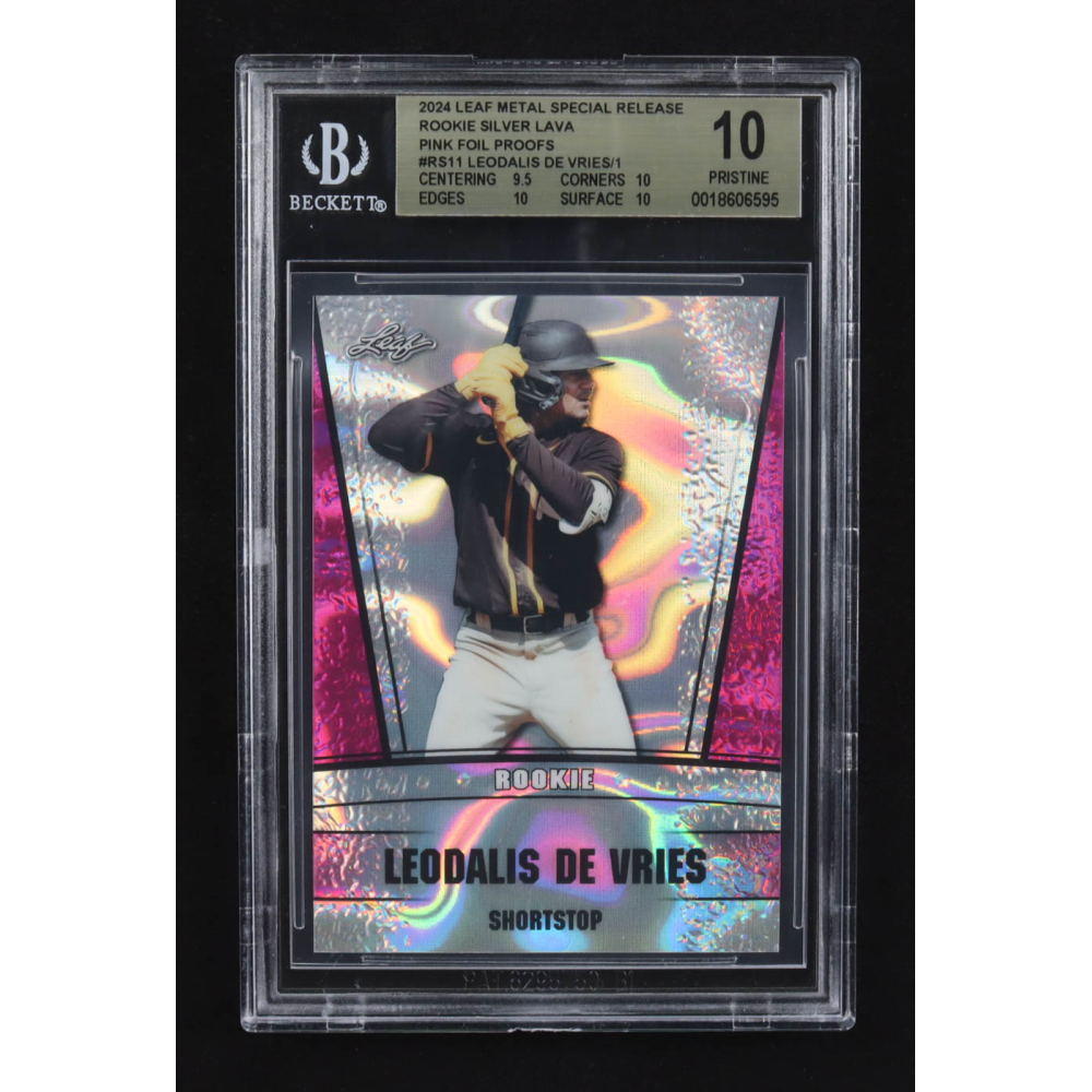 Leodalis De Vries 2024 Leaf Metal Special Release Rookie Silver Lava Pink Foil Proofs #RS11 RC (BGS 10) at PristineAuction.com