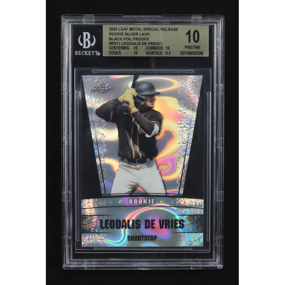 Leodalis De Vries 2024 Leaf Metal Special Release Rookie Silver Lava Black Foil Proofs #RS11 RC (BGS 10) at PristineAuction.com