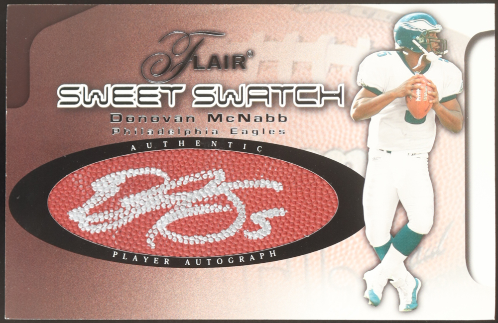 Donovan McNabb 2002 Flair Sweet Swatch Auto Jumbo #OMA at PristineAuction.com Donovan McNabb 2002 Flair Sweet Swatch Auto Jumbo #OMA at PristineAuction.com