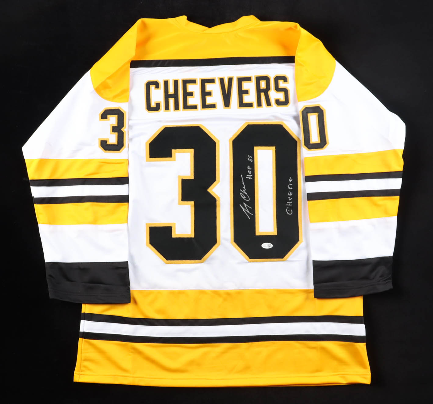 Gerry Cheevers Signed Jersey Inscribed "HOF 85" & "Cheesie" (JSA) at PristineAuction.com Gerry Cheevers Signed Jersey Inscribed "HOF 85" & "Cheesie" (JSA) at PristineAuction.com