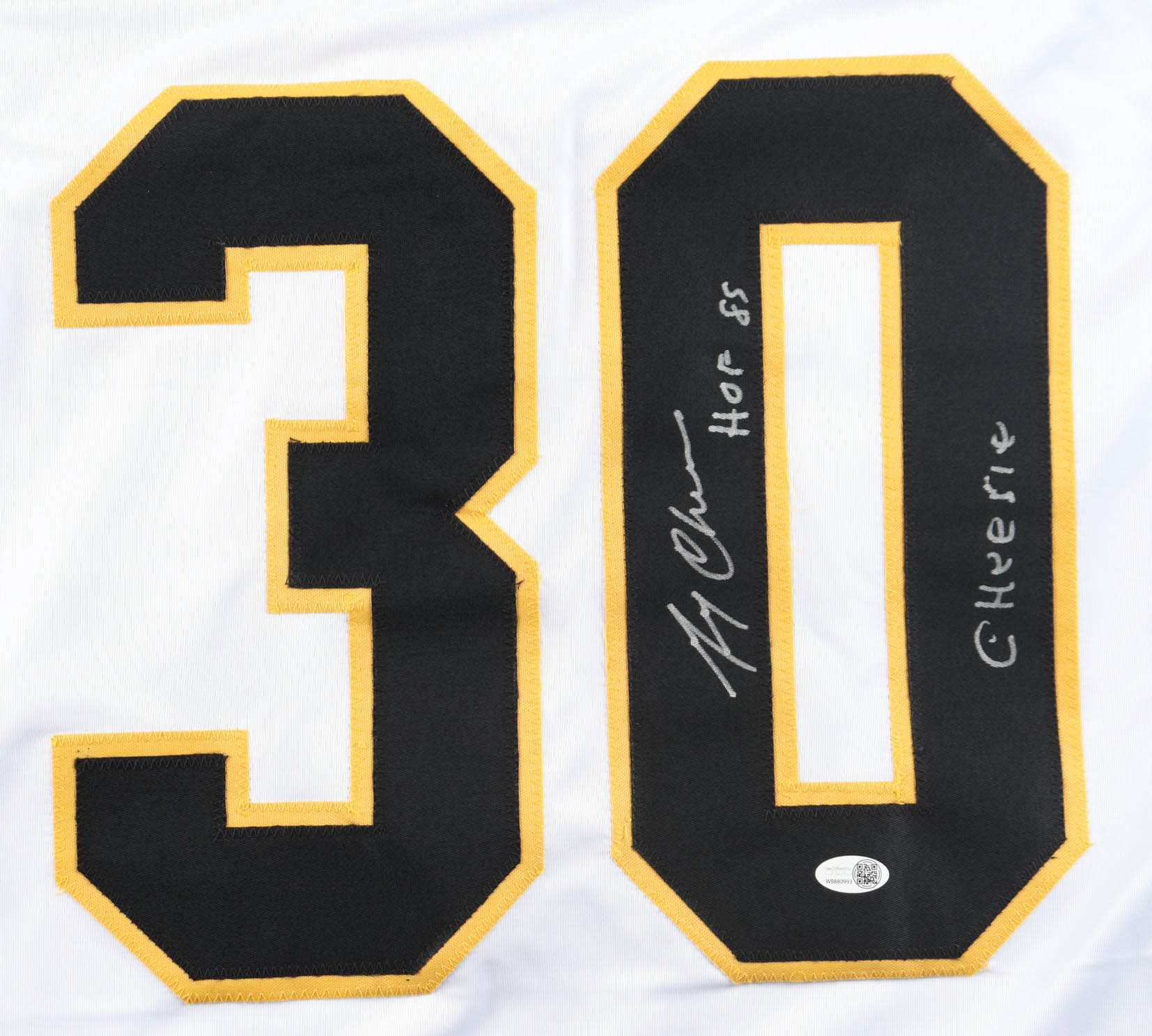 Gerry Cheevers Signed Jersey Inscribed "HOF 85" & "Cheesie" (JSA) at PristineAuction.com Gerry Cheevers Signed Jersey Inscribed "HOF 85" & "Cheesie" (JSA) at PristineAuction.com
