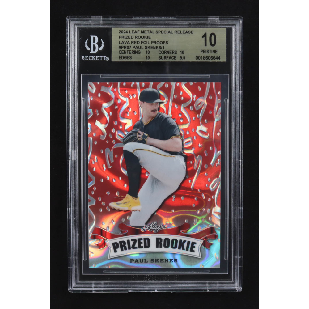 Paul Skenes 2024 Leaf Metal Special Release Prized Rookie Lava Red Foil Proofs #PR-07 RC #1/1 (BGS 10) at PristineAuction.com