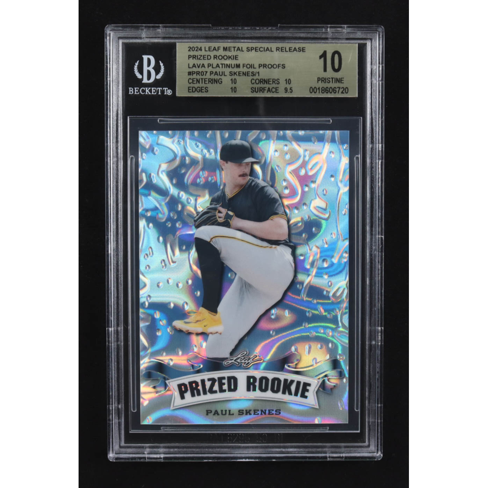 Paul Skenes 2024 Leaf Metal Special Release Prized Rookie Lava Platinum Foil Proofs #PR-07 RC #1/1 (BGS 10) at PristineAuction.com