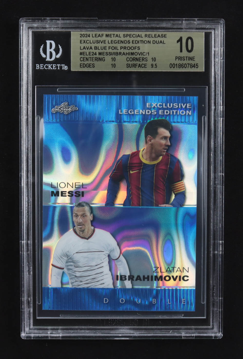 Lionel Messi / Zlatan Ibrahimovic 2024 Leaf Metal Special Release Exclusive Legends Ed. Dual Lava Blue Foil Proofs #ELE24 (BGS 10) at PristineAuction.com Lionel Messi / Zlatan Ibrahimovic 2024 Leaf Metal Special Release Exclusive Legends Ed. Dual Lava Blue Foil Proofs #ELE24 (BGS 10) at PristineAuction.com