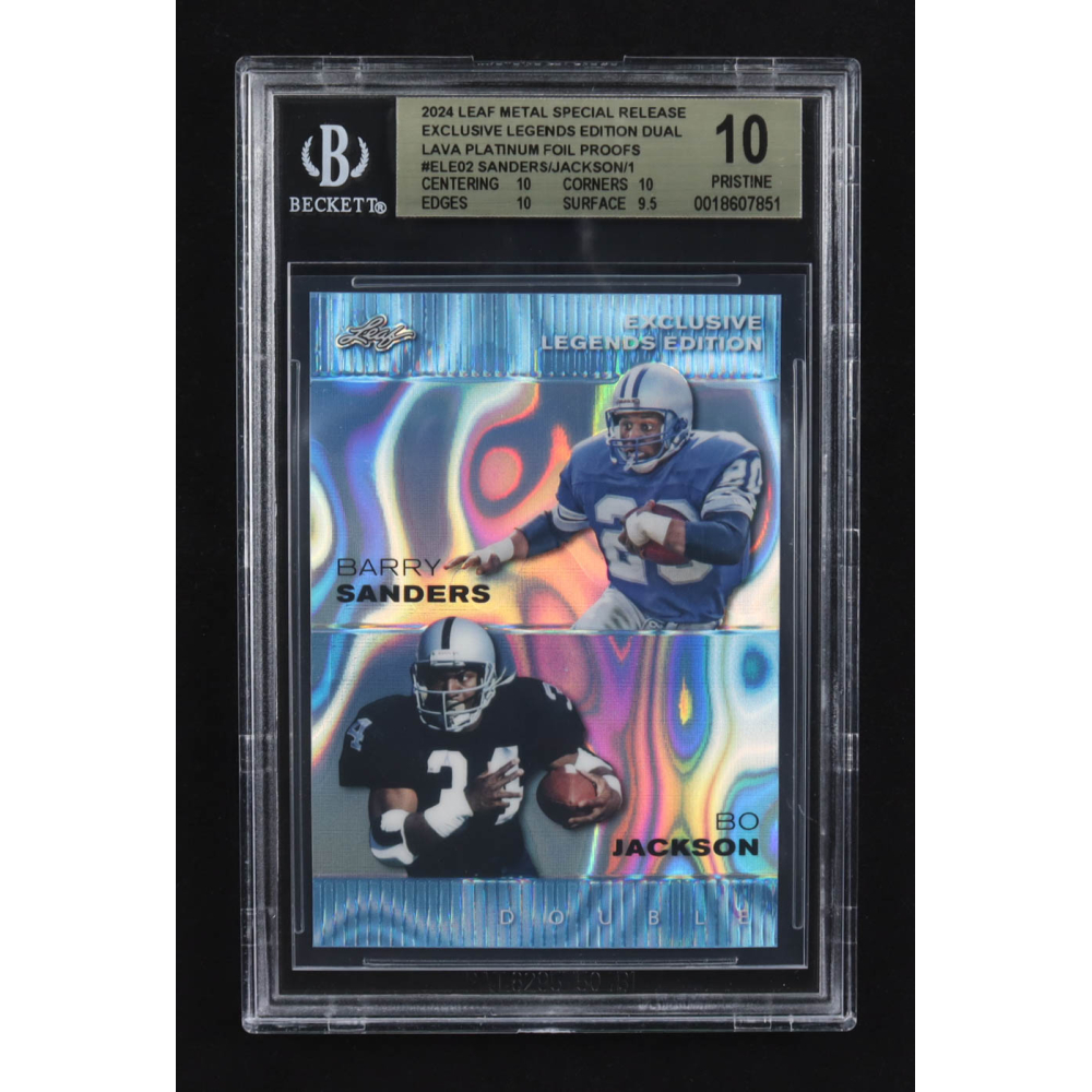 Bo Jackson / Barry Sanders 2024 Leaf Metal Special Release Exclusive Legends Ed. Dual Lava Platinum Foil Proofs #ELE02 (BGS 10) at PristineAuction.com