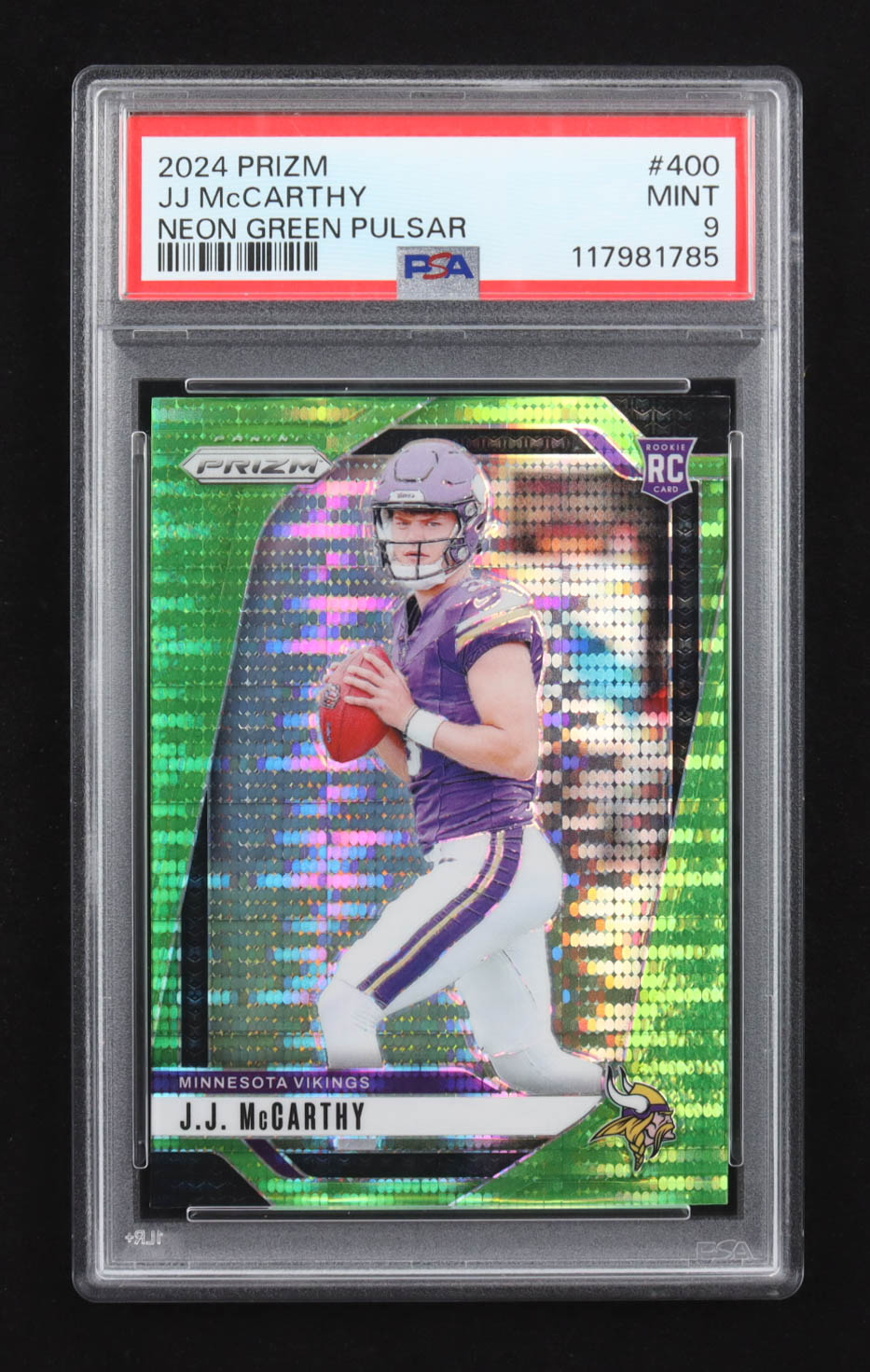 JJ McCarthy 2024 Panini Prizm Prizms Neon Green Pulsar #400 RC (PSA 9) at PristineAuction.com JJ McCarthy 2024 Panini Prizm Prizms Neon Green Pulsar #400 RC (PSA 9) at PristineAuction.com