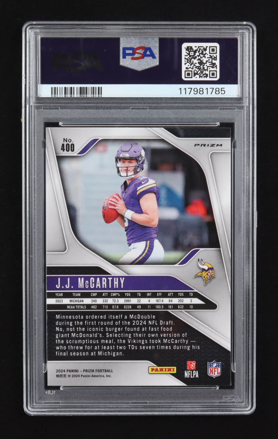 JJ McCarthy 2024 Panini Prizm Prizms Neon Green Pulsar #400 RC (PSA 9) at PristineAuction.com JJ McCarthy 2024 Panini Prizm Prizms Neon Green Pulsar #400 RC (PSA 9) at PristineAuction.com