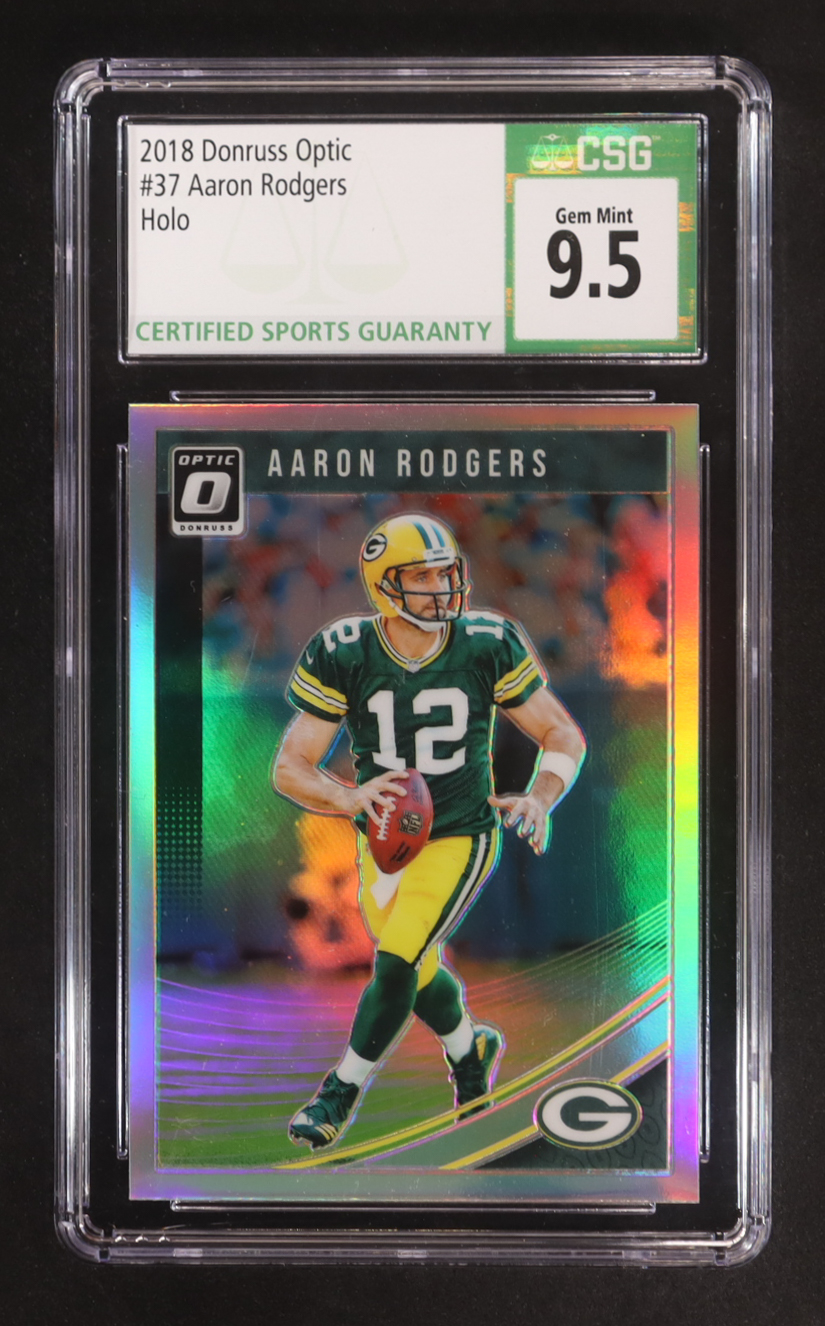 Aaron Rodgers 2018 Panini Donruss Optic Holo #37 (CSG 9.5) at PristineAuction.com Aaron Rodgers 2018 Panini Donruss Optic Holo #37 (CSG 9.5) at PristineAuction.com