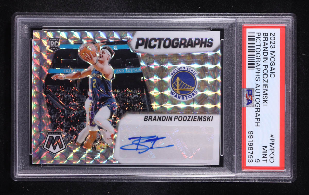 Brandin Podziemski 2023-24 Panini Mosaic Pictographs Mosaic #32 RC (PSA 9) at PristineAuction.com Brandin Podziemski 2023-24 Panini Mosaic Pictographs Mosaic #32 RC (PSA 9) at PristineAuction.com