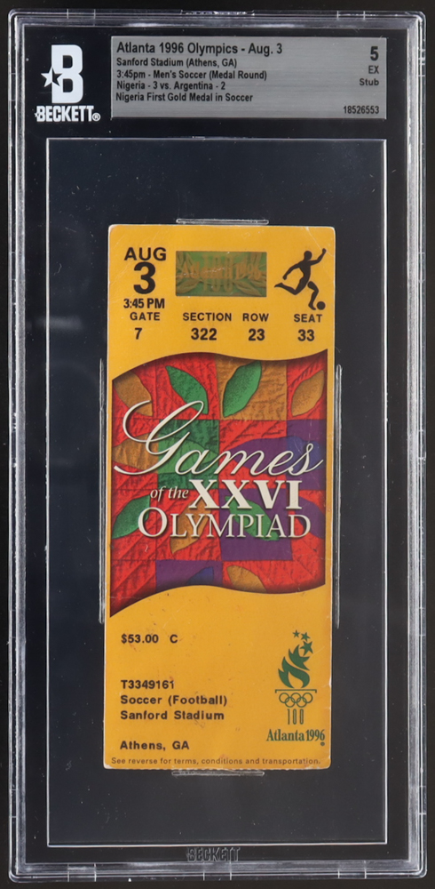 1996 Original Mens Semi-Finals Soccer Game Ticket (BGS 5) at PristineAuction.com 1996 Original Mens Semi-Finals Soccer Game Ticket (BGS 5) at PristineAuction.com