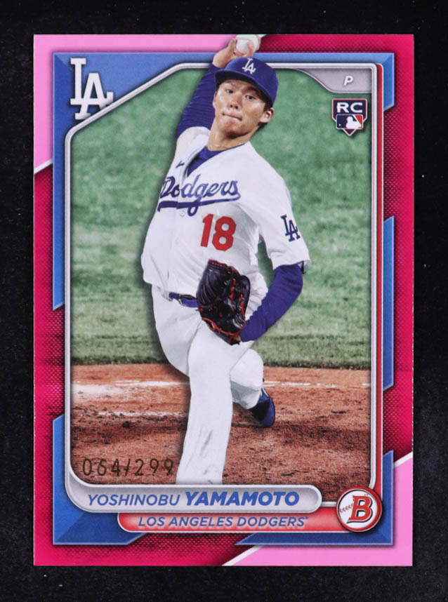 Yoshinobu Yamamoto 2024 Bowman Fuchsia #36 #64/299 RC at PristineAuction.com Yoshinobu Yamamoto 2024 Bowman Fuchsia #36 #64/299 RC at PristineAuction.com
