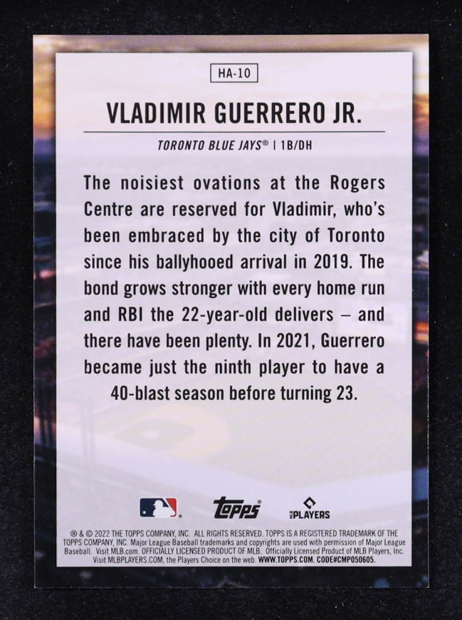 Vladimir Guerrero Jr. 2022 Topps Home Field Advantage #HA10 at PristineAuction.com Vladimir Guerrero Jr. 2022 Topps Home Field Advantage #HA10 at PristineAuction.com