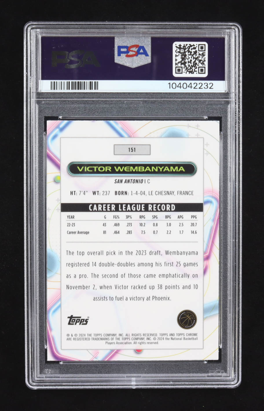 Victor Wembanyama 2023-24 Topps Cosmic Chrome #151 RC (PSA 10) at PristineAuction.com Victor Wembanyama 2023-24 Topps Cosmic Chrome #151 RC (PSA 10) at PristineAuction.com
