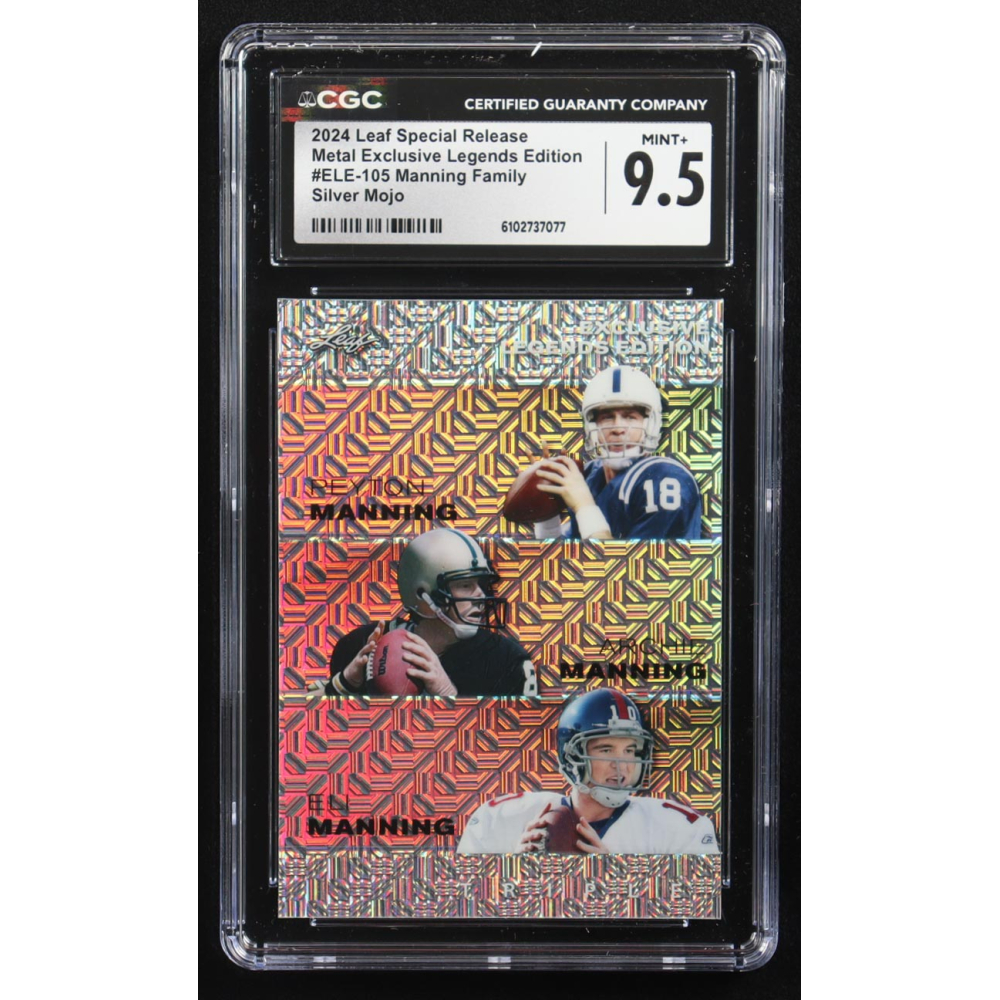 Archie Manning / Peyton Manning / Eli Manning 2024 Leaf Metal Special Release Exclusive Legends Ed. Manning Family Silver Mojo Triple #ELE-105 #9/25 (CGC 9.5) at PristineAuction.com