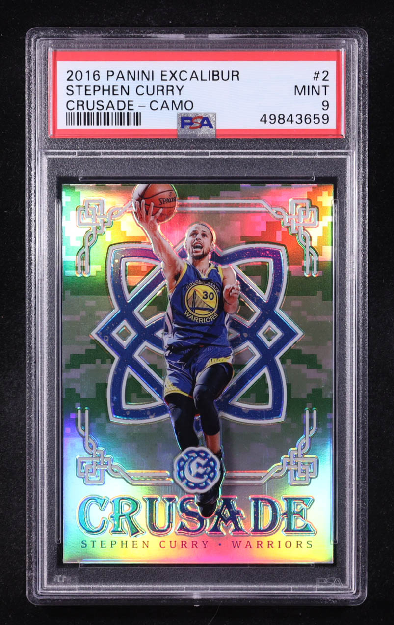 Stephen Curry 2016-17 Panini Excalibur Crusade Camo #2 (PSA 9) at PristineAuction.com Stephen Curry 2016-17 Panini Excalibur Crusade Camo #2 (PSA 9) at PristineAuction.com