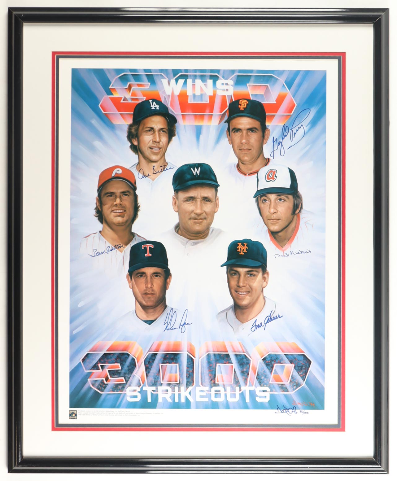 300 Wins/3000 Strikeouts Club | Custom Framed Art Print Signed by (6) with Don Sutton, Gaylord Perry, Steve Carlton (JSA) at PristineAuction.com 300 Wins/3000 Strikeouts Club | Custom Framed Art Print Signed by (6) with Don Sutton, Gaylord Perry, Steve Carlton (JSA) at PristineAuction.com