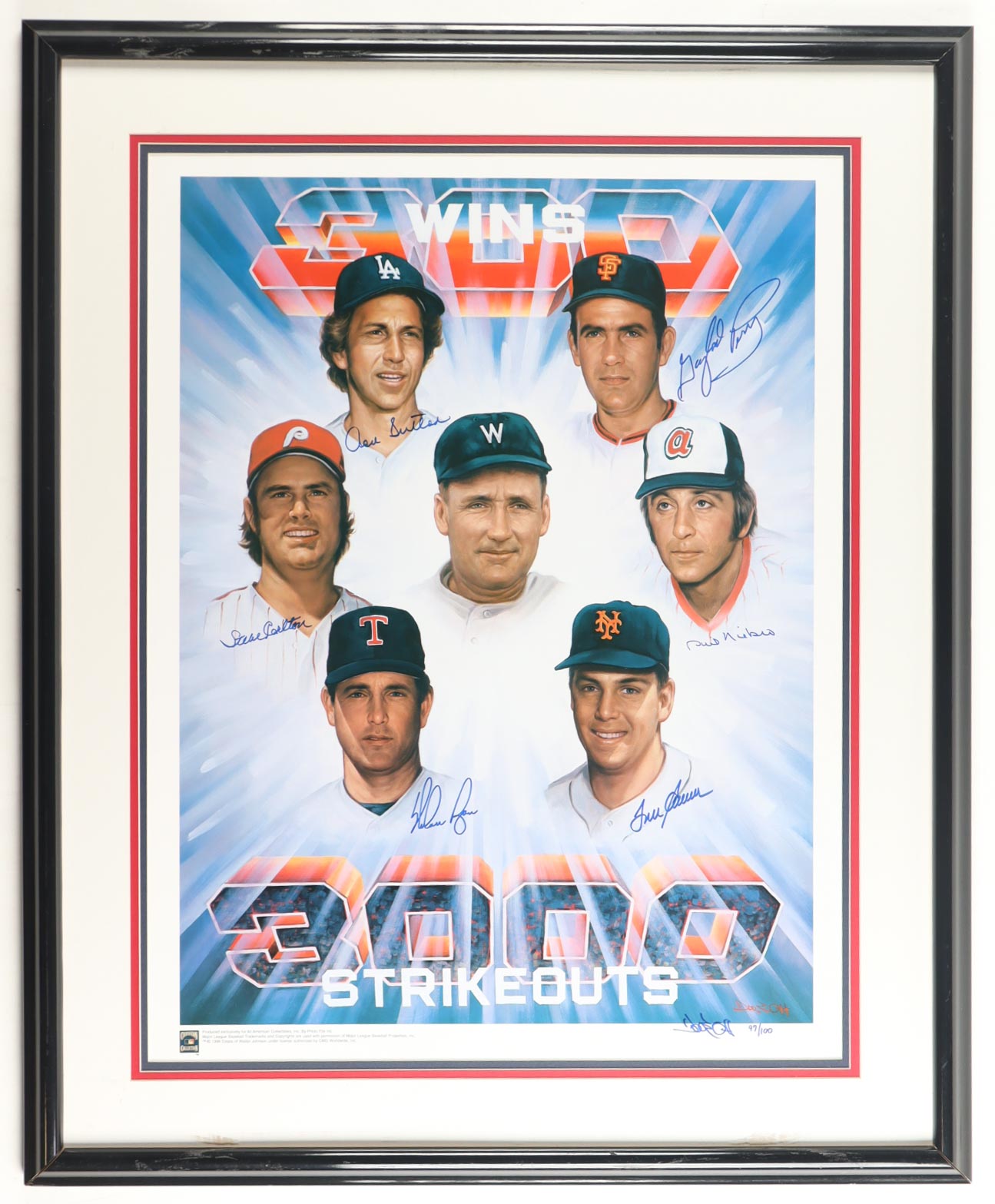 300 Wins/3000 Strikeouts Club | Custom Framed Art Print Signed by (6) with Don Sutton, Gaylord Perry, Steve Carlton (JSA) at PristineAuction.com 300 Wins/3000 Strikeouts Club | Custom Framed Art Print Signed by (6) with Don Sutton, Gaylord Perry, Steve Carlton (JSA) at PristineAuction.com