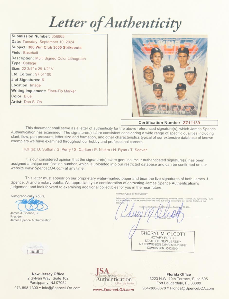 300 Wins/3000 Strikeouts Club | Custom Framed Art Print Signed by (6) with Don Sutton, Gaylord Perry, Steve Carlton (JSA) at PristineAuction.com 300 Wins/3000 Strikeouts Club | Custom Framed Art Print Signed by (6) with Don Sutton, Gaylord Perry, Steve Carlton (JSA) at PristineAuction.com