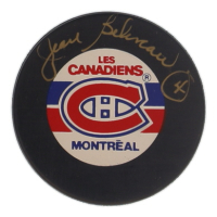 Jean Beliveau Signed Canadiens Logo Hockey Puck (Beckett) at PristineAuction.com