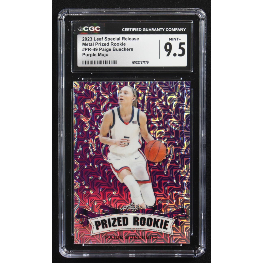 Paige Bueckers 2023 Leaf Special Release Metal Prized Rookie Purple Mojo #PR-49 RC #3/15 (CGC 9.5) at PristineAuction.com