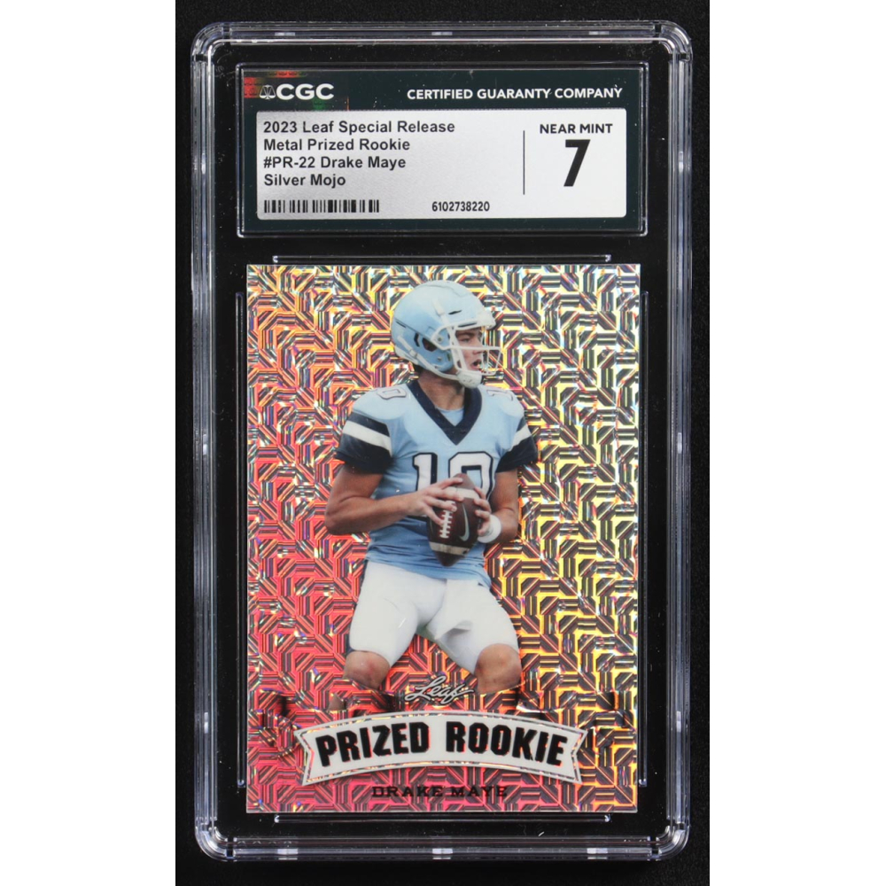 Drake Maye 2023 Leaf Special Release Metal Prized Rookie Silver Mojo #PR-22 RC #25/25 (CGC 7) at PristineAuction.com
