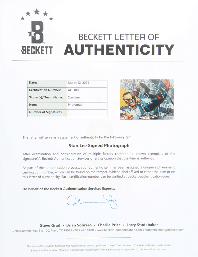 Stan Lee Signed "Spider-Man" Custom Framed Art Display (Beckett) at PristineAuction.com Stan Lee Signed "Spider-Man" Custom Framed Art Display (Beckett) at PristineAuction.com