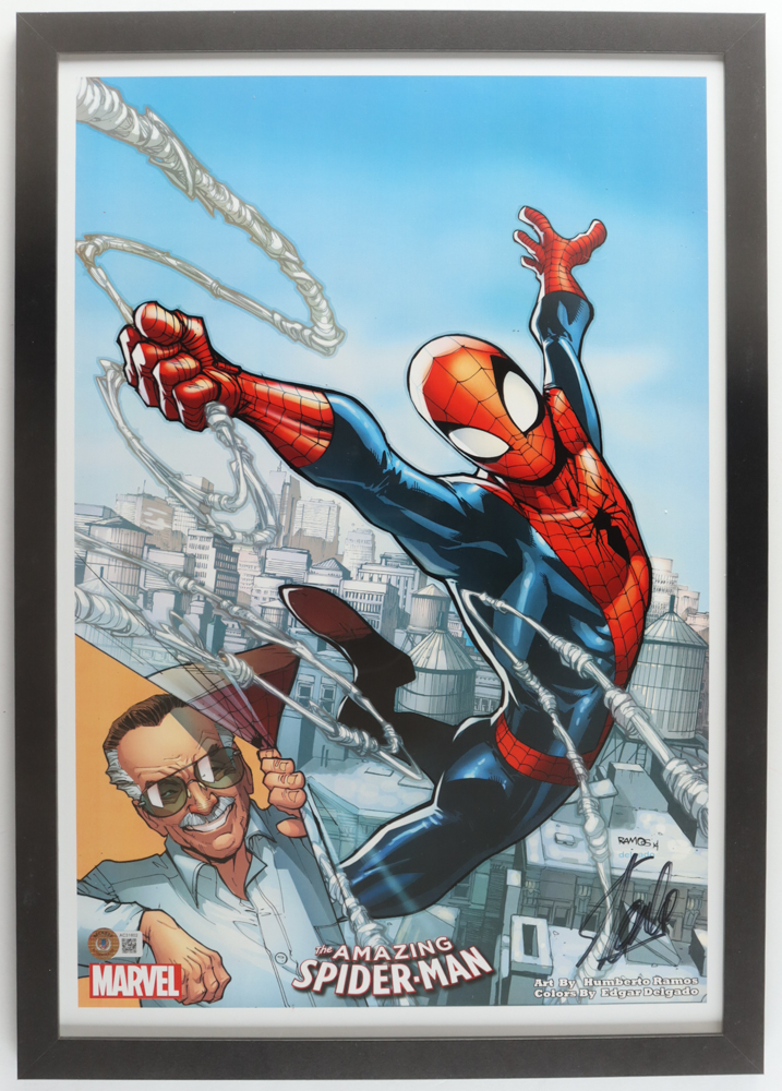 Stan Lee Signed "Spider-Man" Custom Framed Art Display (Beckett) at PristineAuction.com Stan Lee Signed "Spider-Man" Custom Framed Art Display (Beckett) at PristineAuction.com