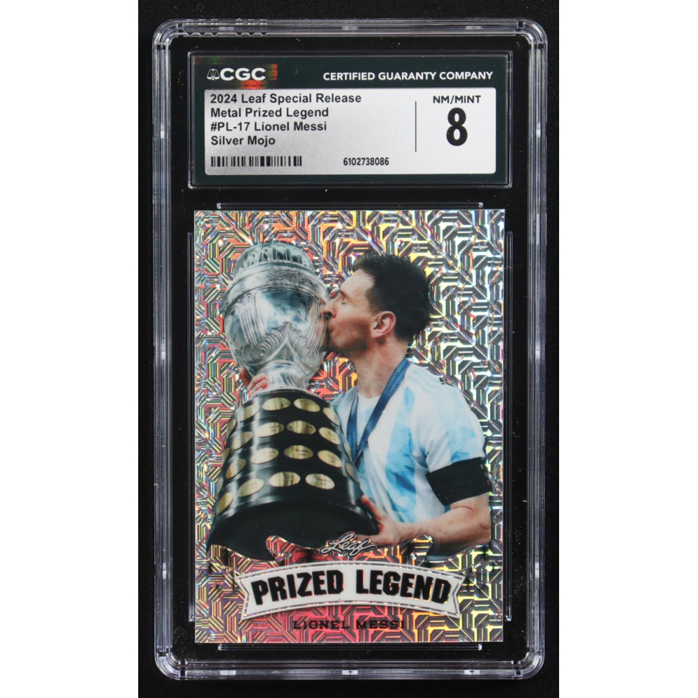 Lionel Messi 2024 Leaf Special Release Metal Prized Legend Silver Mojo #PL-17 #3/25 (CGC 8) at PristineAuction.com