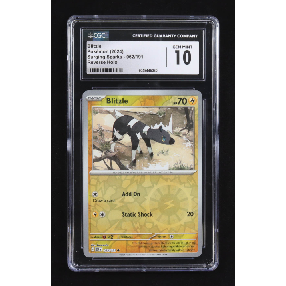 Blitzle 2024 Pokemon TCG Scarlet & Violet Surging Sparks #062 REVERSE HOLO (CGC 10) at PristineAuction.com
