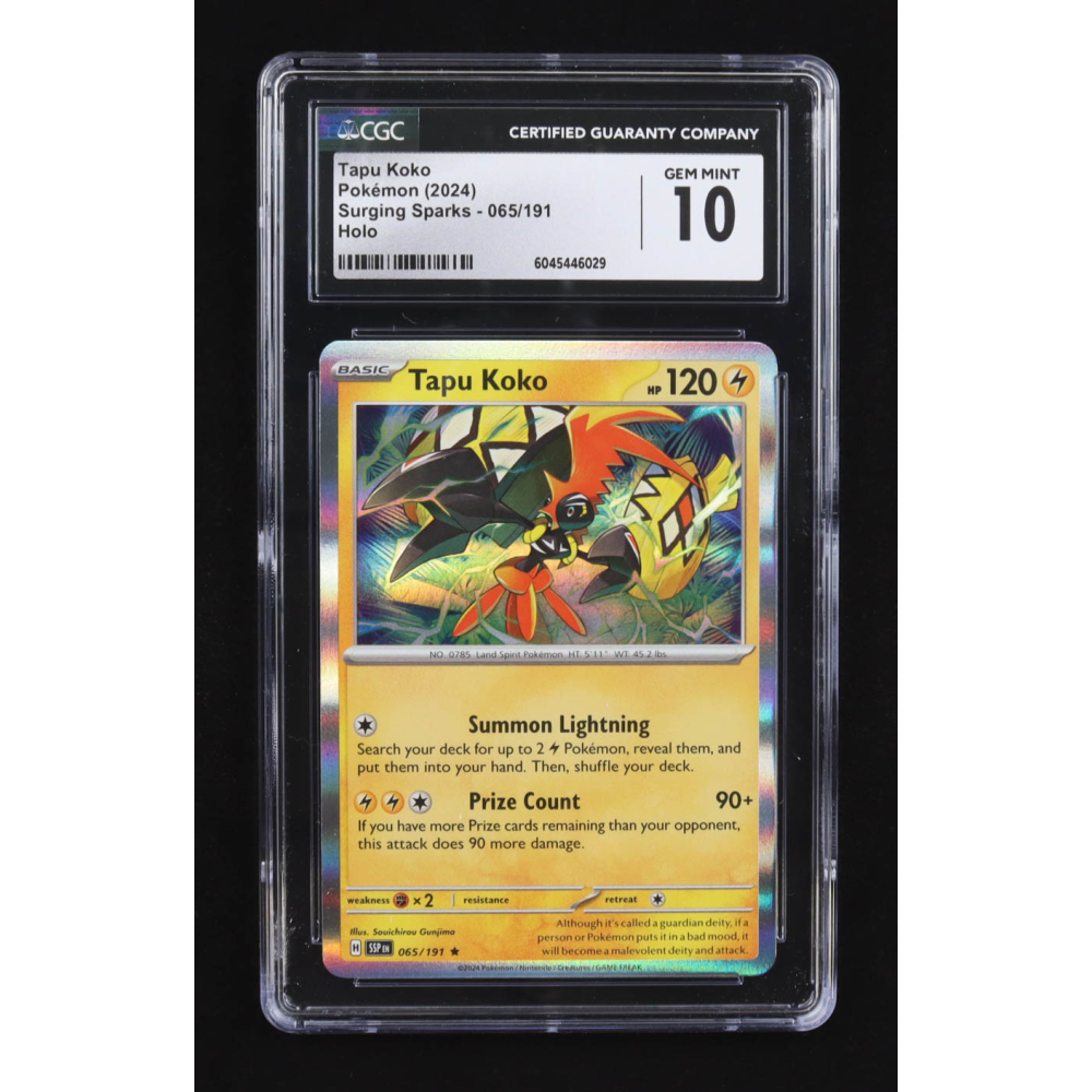 Tapu Koko 2024 Pokemon TCG Scarlet & Violet Surging Sparks #065 HOLO (CGC 10) at PristineAuction.com