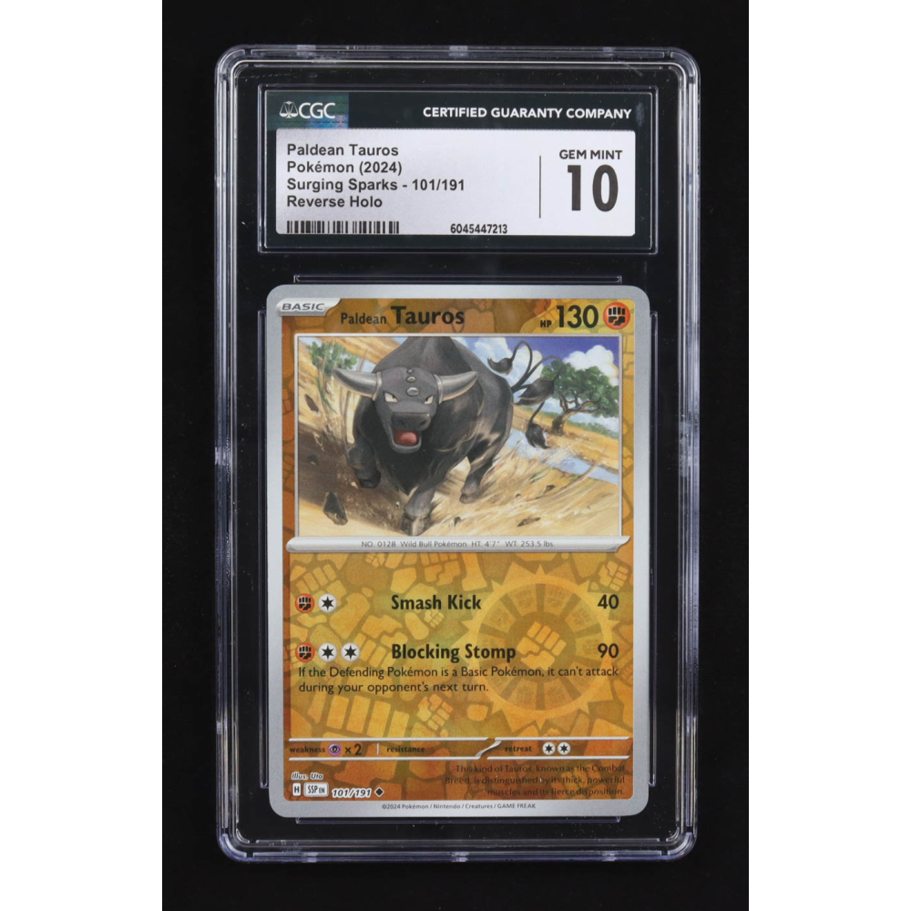 Paldean Tauros 2024 Pokemon TCG Scarlet & Violet Surging Sparks #101 REVERSE HOLO (CGC 10) at PristineAuction.com