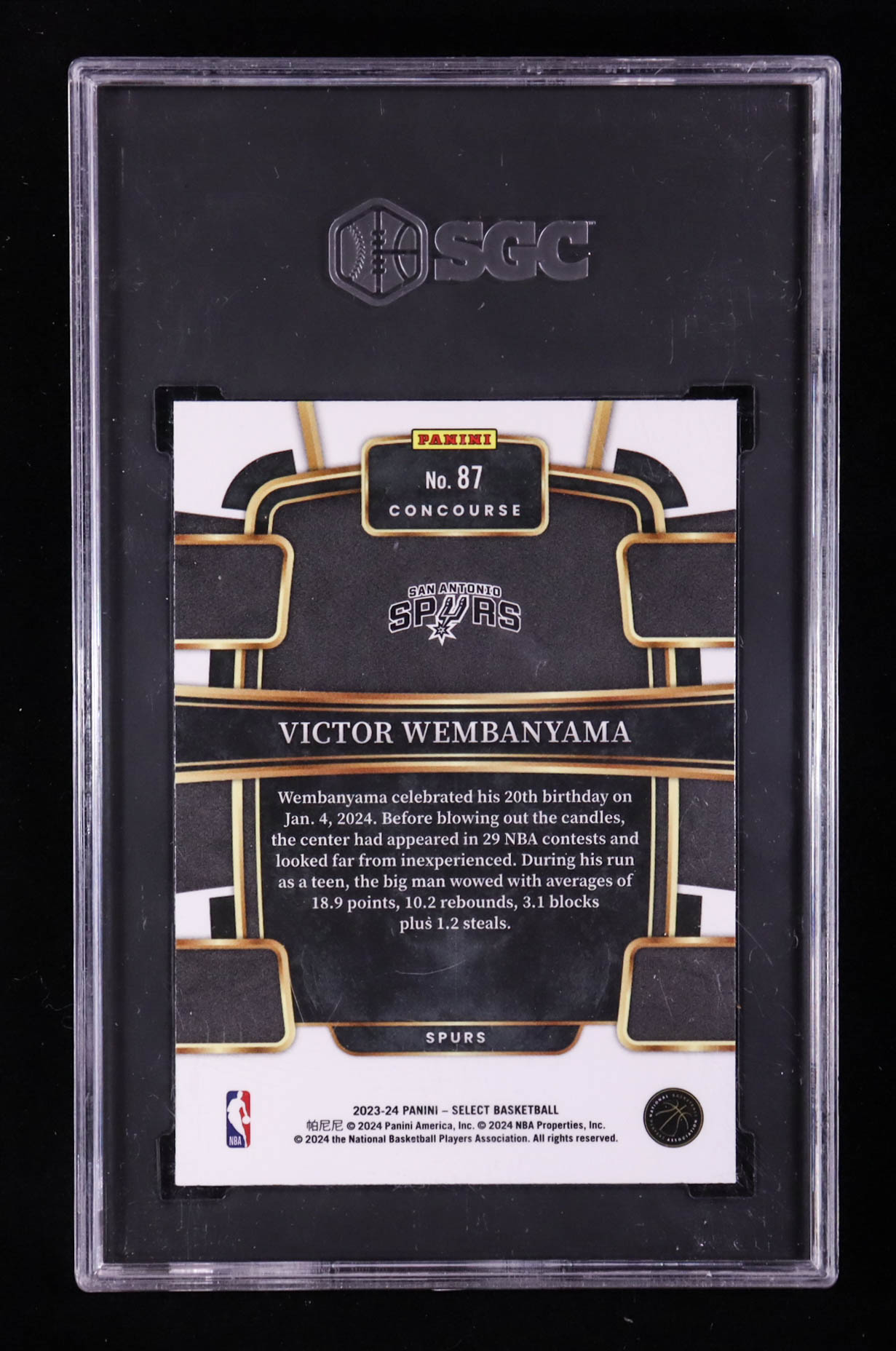 Victor Wembanyama 2023-24 Select Blue #87 RC (SGC 10) at PristineAuction.com Victor Wembanyama 2023-24 Select Blue #87 RC (SGC 10) at PristineAuction.com