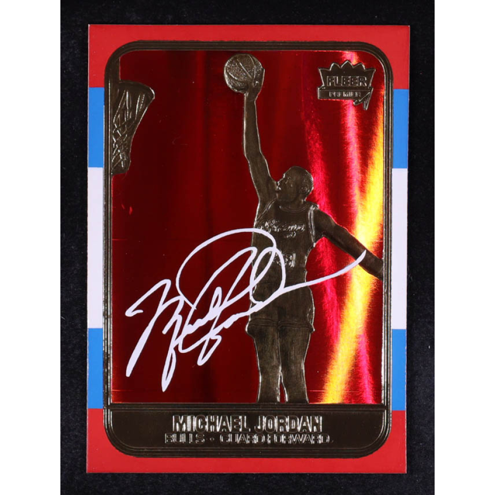 Michael Jordan 1997 Fleer Premier Signature Series Red Holo Refractor 23Kt Gold Card at PristineAuction.com