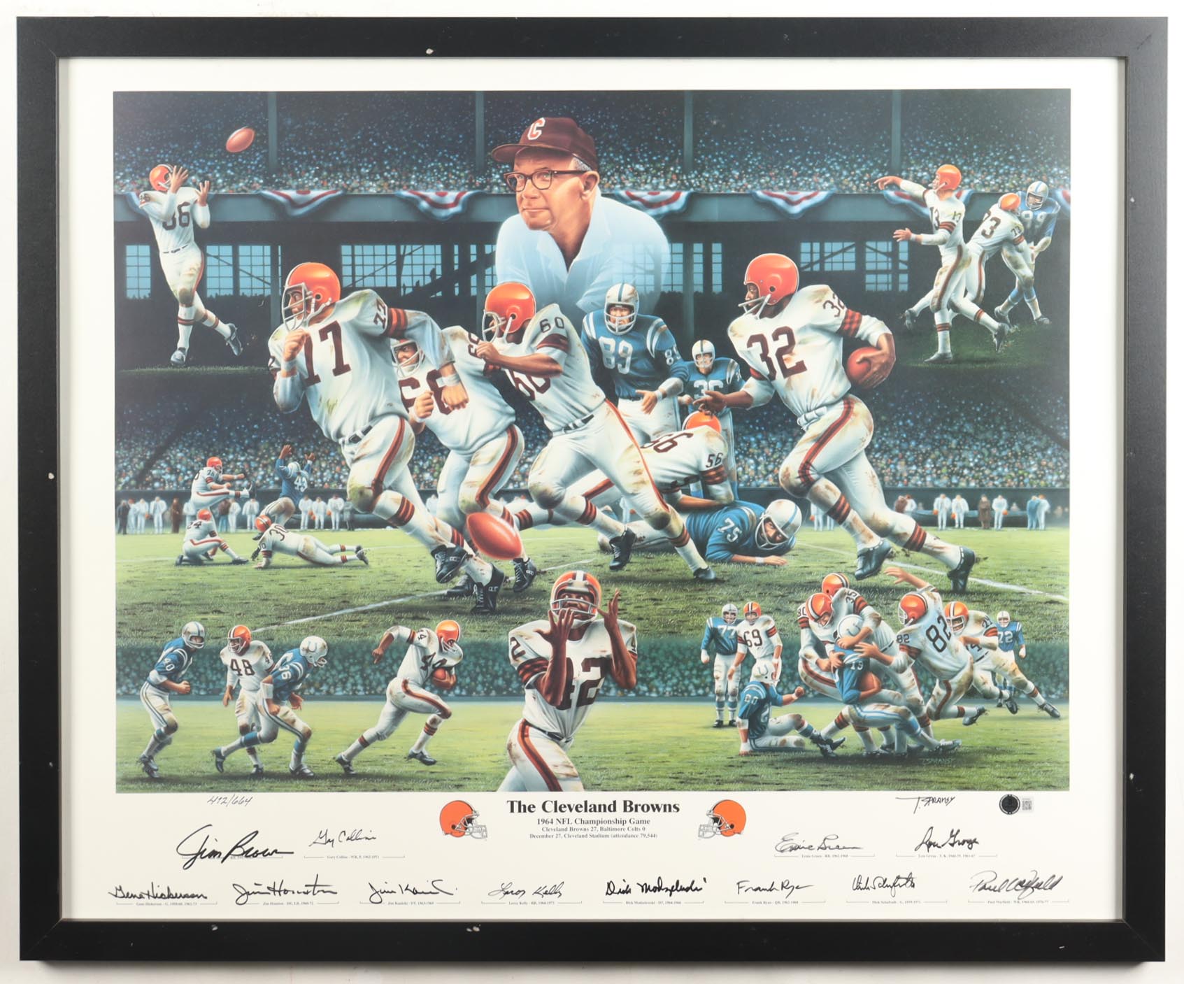 1964 Cleveland Browns Custom Framed Photo Display Signed by (13) with Jim Brown, Gene Hickerson, Leroy Kelly, Lou Groza (Beckett) at PristineAuction.com 1964 Cleveland Browns Custom Framed Photo Display Signed by (13) with Jim Brown, Gene Hickerson, Leroy Kelly, Lou Groza (Beckett) at PristineAuction.com