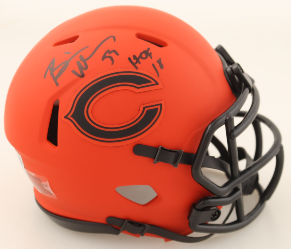 Brian Urlacher Signed Bears Rave Alternate Speed Mini Helmet Inscribed "HOF 18" (Fanatics) at PristineAuction.com Brian Urlacher Signed Bears Rave Alternate Speed Mini Helmet Inscribed "HOF 18" (Fanatics) at PristineAuction.com