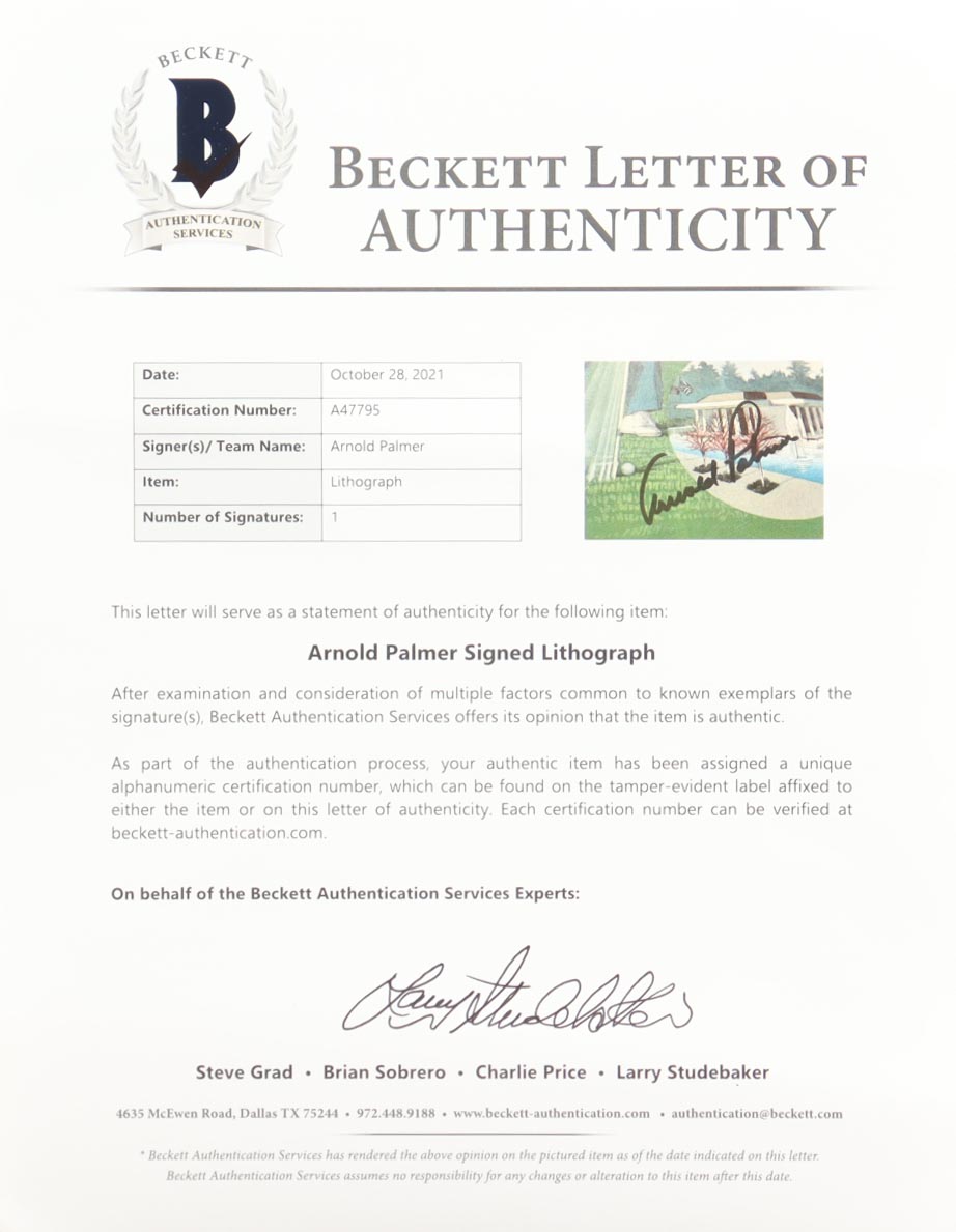 Arnold Palmer Signed LE Custom Lithograph #578/1001 (Beckett) at PristineAuction.com Arnold Palmer Signed LE Custom Lithograph #578/1001 (Beckett) at PristineAuction.com