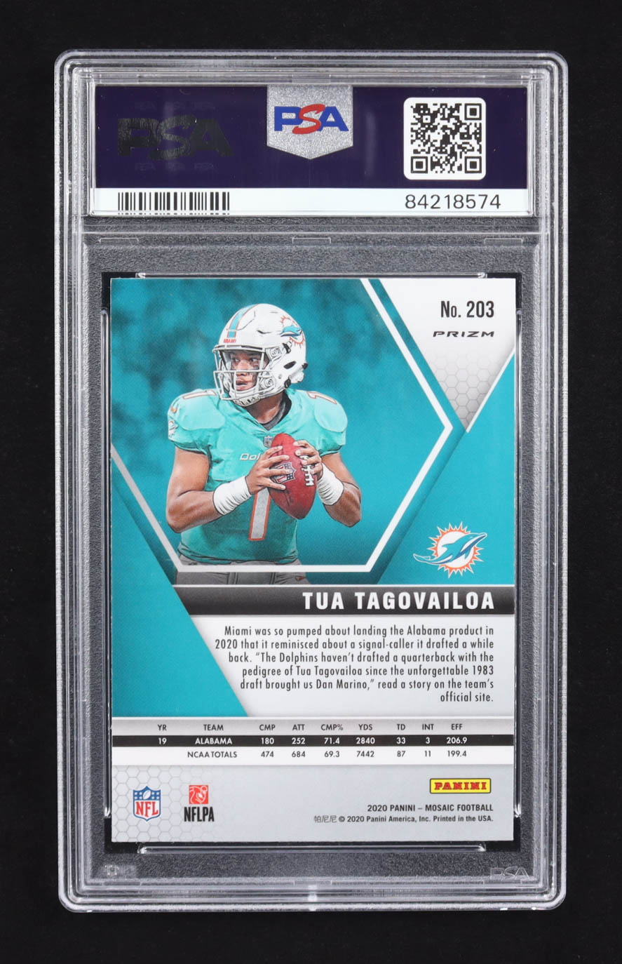 Tua Tagovailoa 2020 Panini Mosaic Silver #203 RC (PSA 10) at PristineAuction.com Tua Tagovailoa 2020 Panini Mosaic Silver #203 RC (PSA 10) at PristineAuction.com